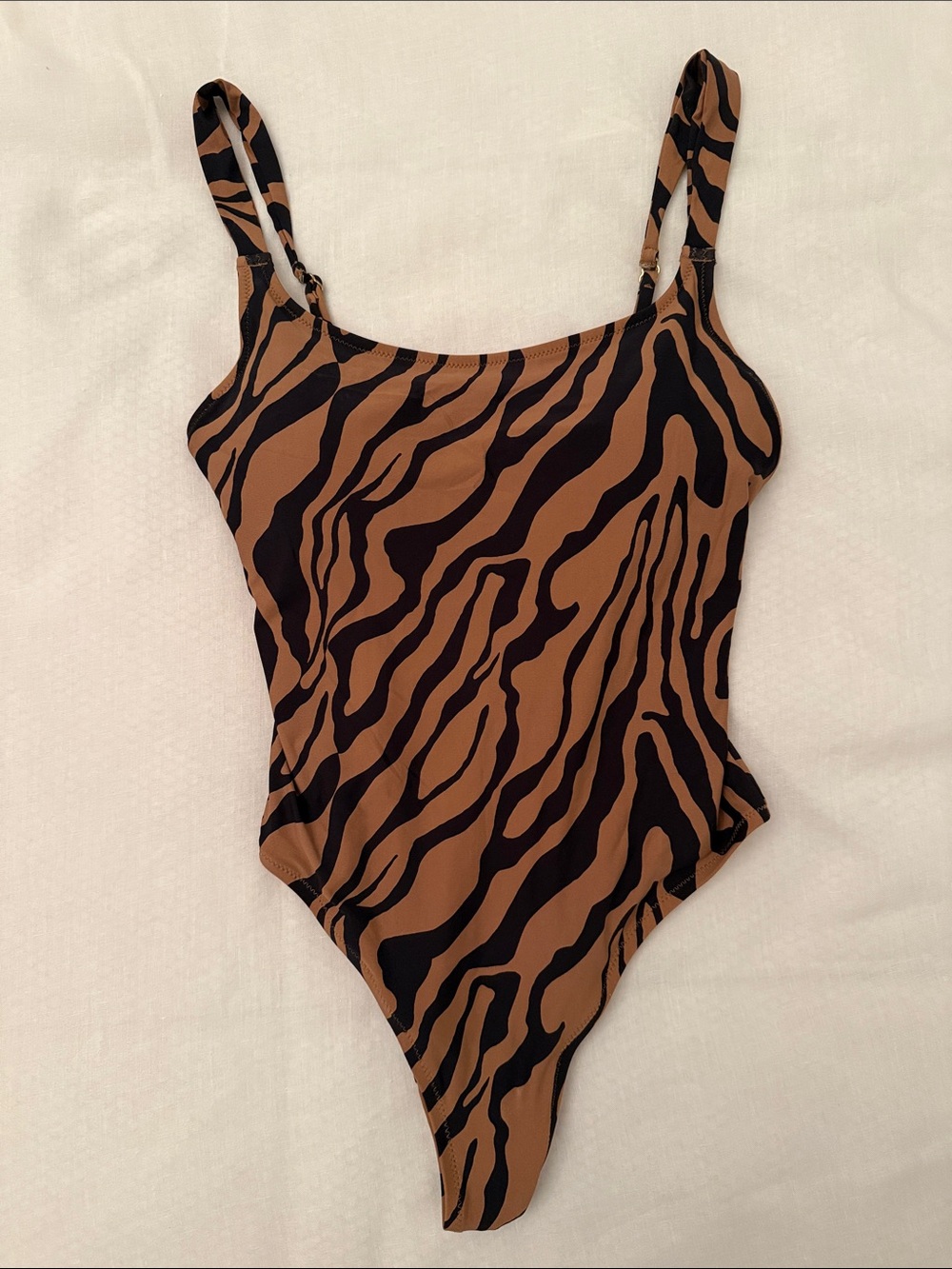 EUC: J. Crew Brown and Black Zebra-Print One-Piece, removable pads, sz 4